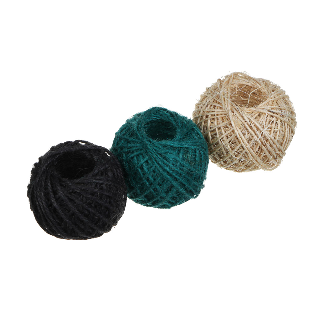 INBLOOM Набор шпагатов: 1-нит. 1,6 ктекс - 25 м, 2-х нит. 1,2 ктекс - 25 м, 3-х нит. 2,3 ктекс - 13 м, джут, арт.№ 151-135