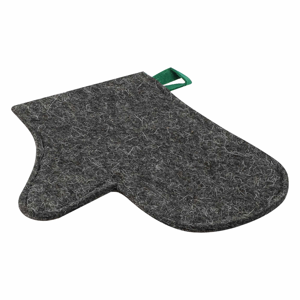 Набор банный ЭКОНОМ 3 предмета (шапка, коврик, рукавица) в пакете, войлок белый/серый, арт.№ 364-270