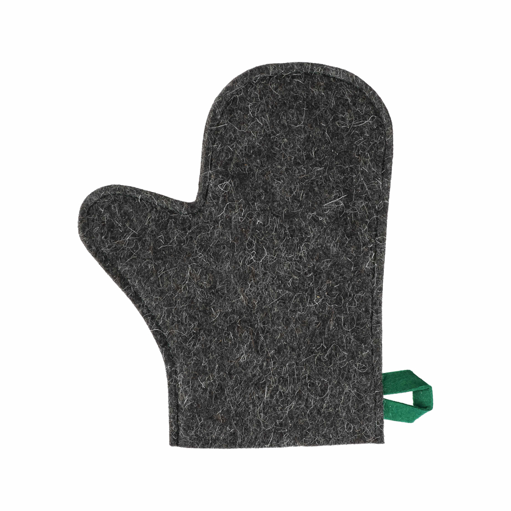 Набор банный ЭКОНОМ 3 предмета (шапка, коврик, рукавица) в пакете, войлок белый/серый, арт.№ 364-270