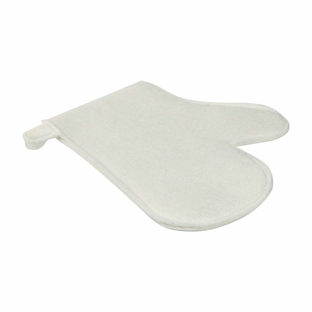 Набор банный ЭКОНОМ 3 предмета (шапка, коврик, рукавица) в пакете, войлок белый/серый, арт.№ 364-270