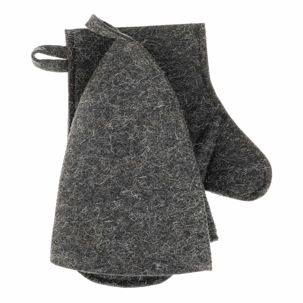 Набор банный ЭКОНОМ 2 предмета без вышивки (рукавица, шапка) в пакете, войлок белый/серый, арт.№ 364-271