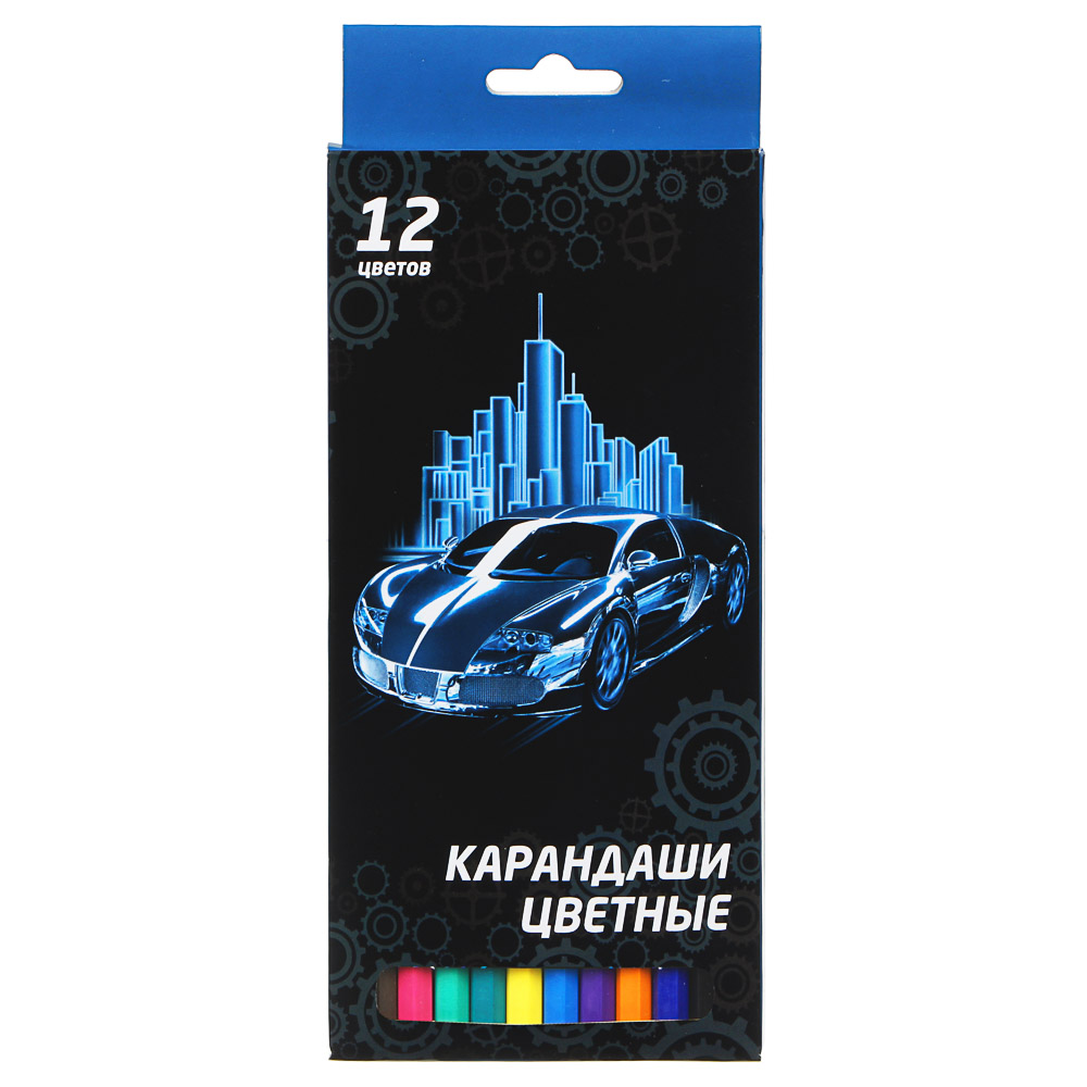 Энджин Сити Карандаши 12 цветов шестигранные заточенные, улучшенное письмо, пластик, в карт.коробке, арт.№ 228-171