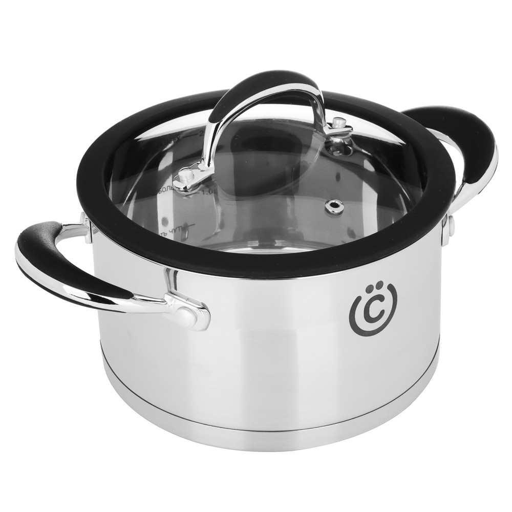 ВСЁГАЗИН Джела Кастрюля 18х10см 2,3л, со стекл. крышкой, индукция, нерж. сталь, арт.№ 822-232