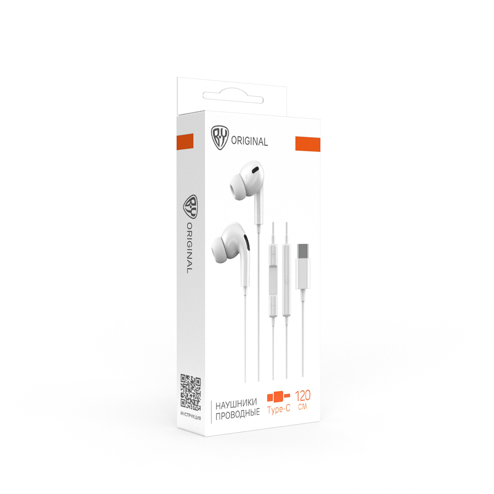 Наушники проводные внутриканальные с микрофоном BY Space Connect PRO, TYPE-C, 120см, белый, арт.№ 410-157