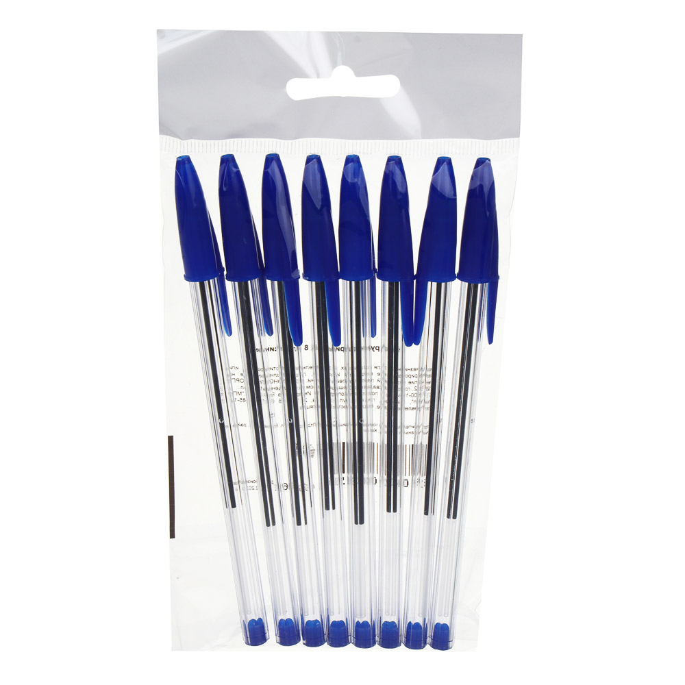 Набор ручек шариковых 8 штук, синие, наконечник 1,0 мм, арт.№ 627-162