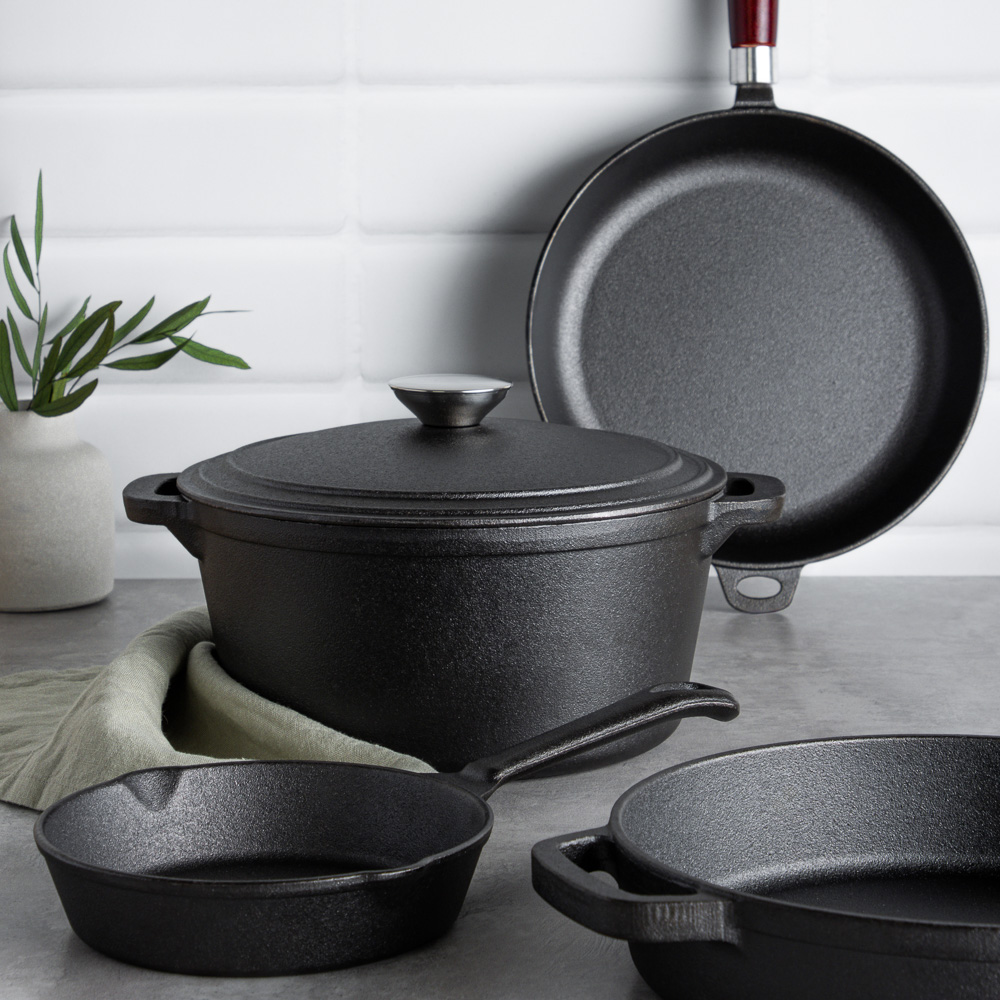 VETTA Сковорода чугун, d22х5см, деревянная ручка, индукция, арт.№ 808-005