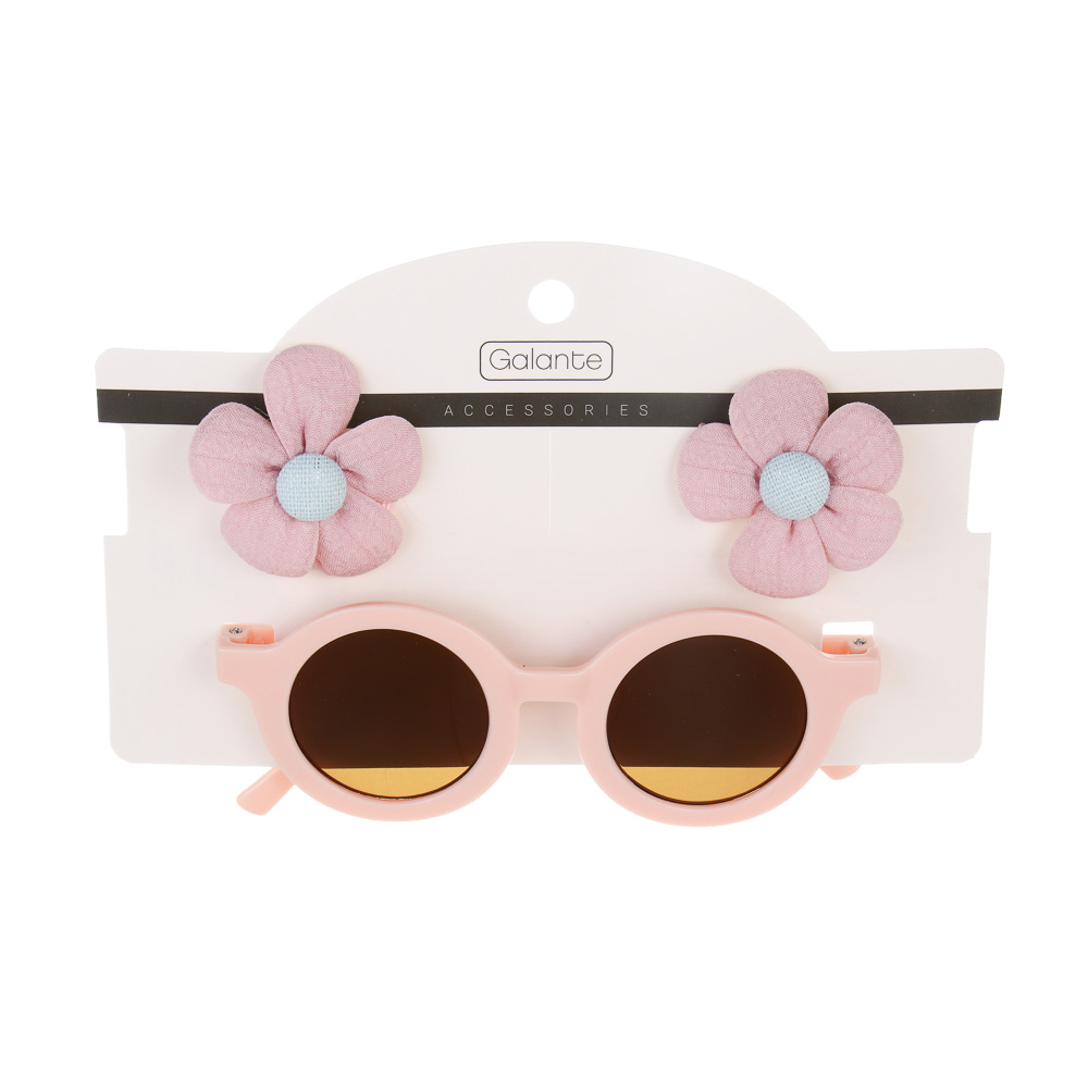 Набор детский 3 пр.: Очки солнцезащитные детские, заколки 2шт, тм GALANTE, 6 дизайнов, арт.№ 304-533