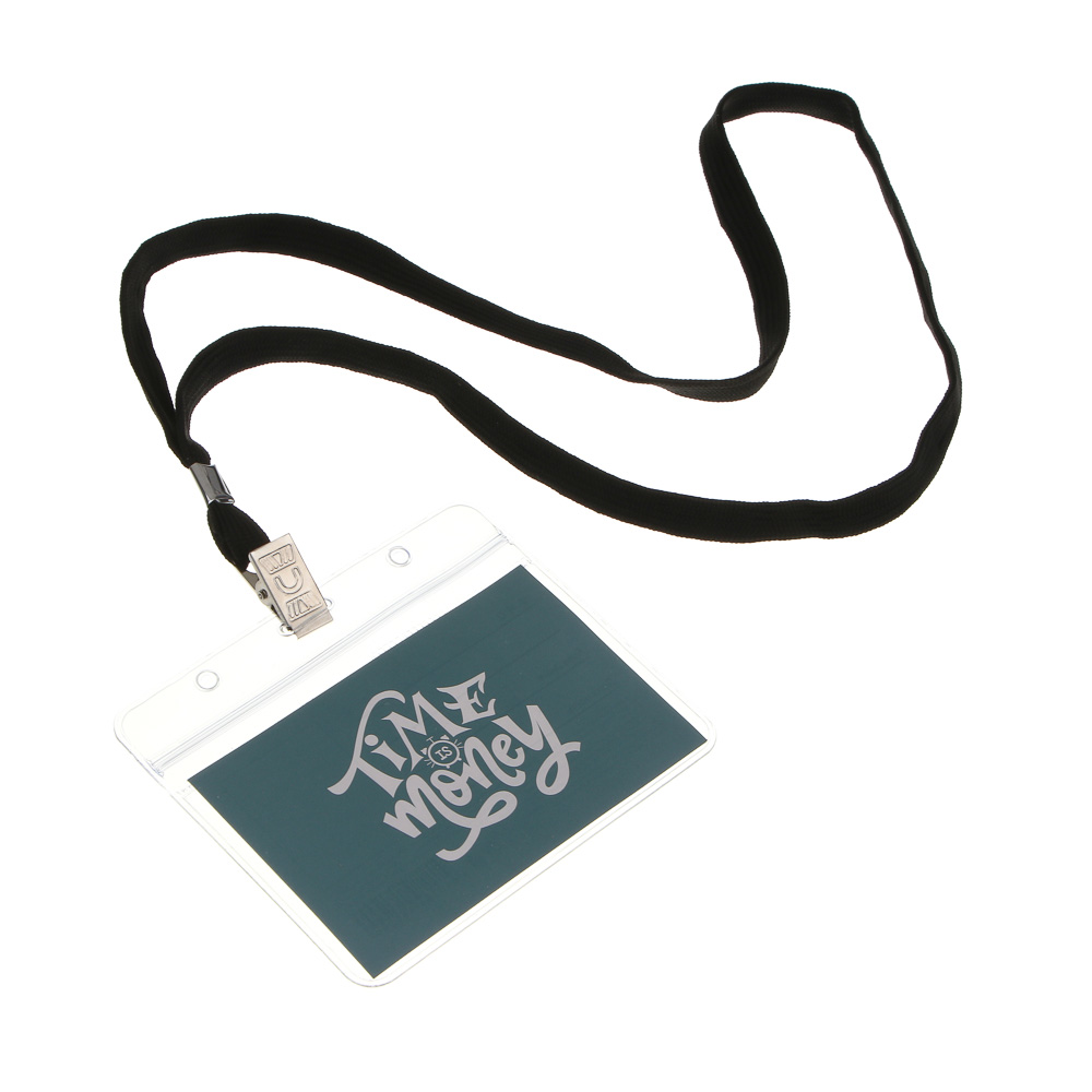 ЮL Бейдж горизонтальный с лентой, 9,5х11см, ПВХ, прозрачный, арт.№ 334-116