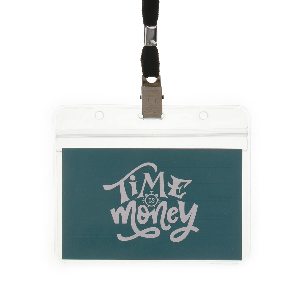 ЮL Бейдж горизонтальный с лентой, 9,5х11см, ПВХ, прозрачный, арт.№ 334-116