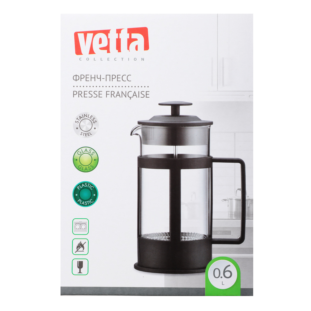 VETTA Мелана Френч-пресс пластик, стекло, 600мл, арт.№ 850-252