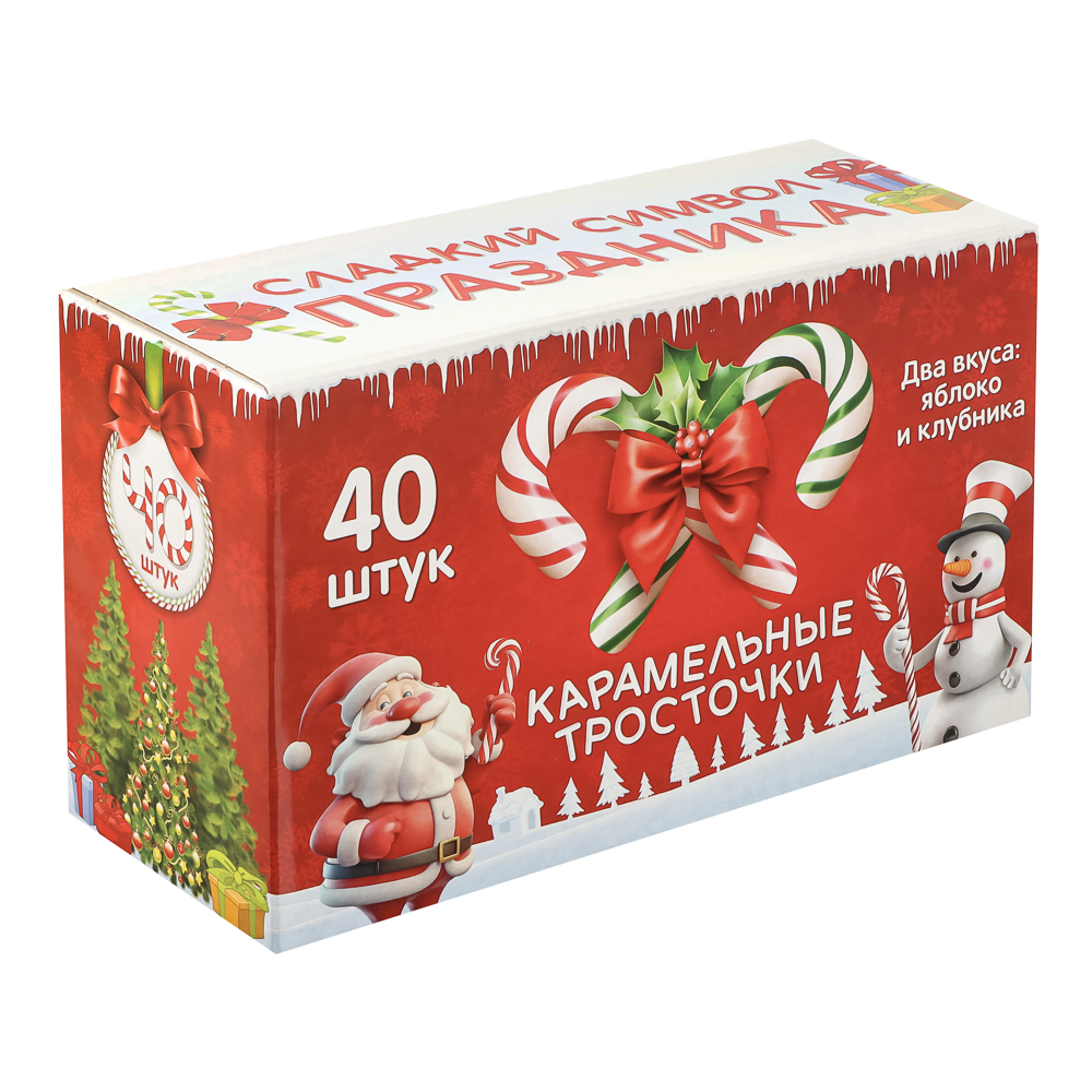 Карамельная трость новогодняя два вкуса: яблоко, клубника 15г, арт.№ 347-506
