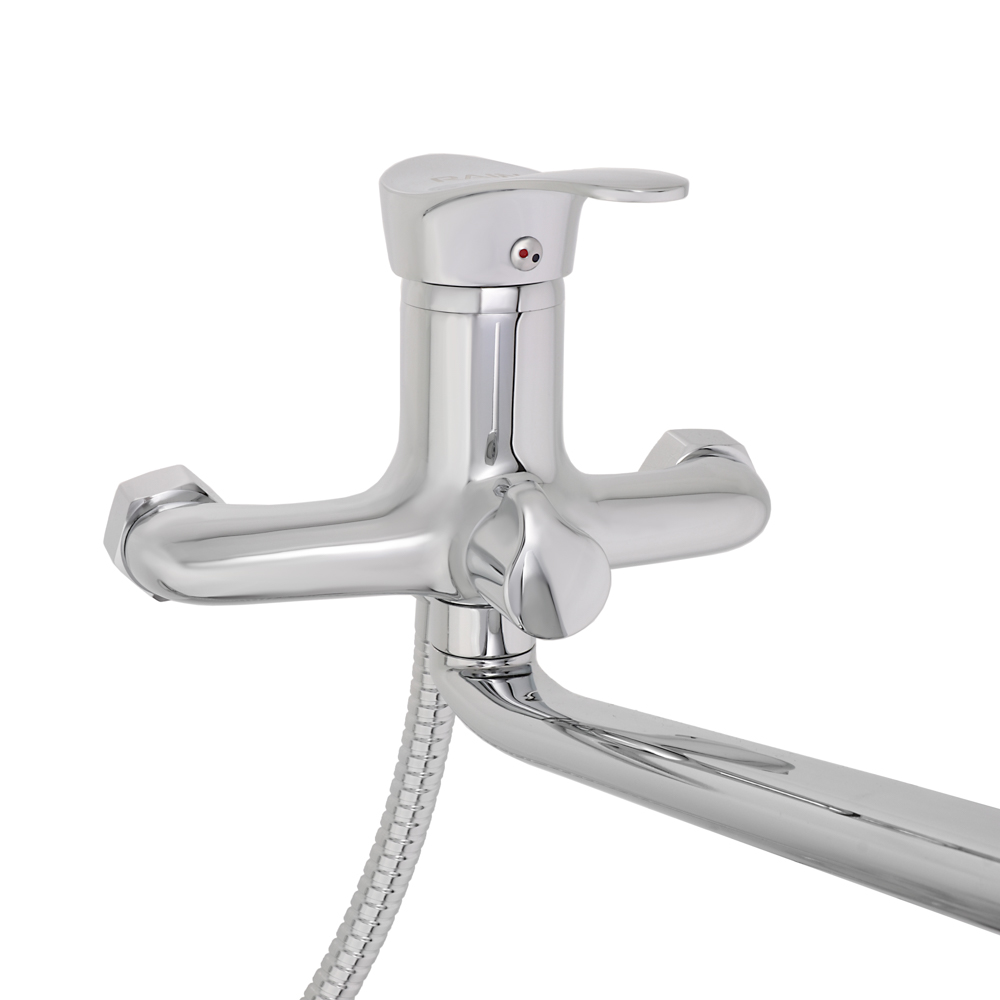 RAIN Смеситель для ванны Мира, изогнутый излив 35см, душ. набор, картридж 35мм, латунь, хром, арт.№ 561-307