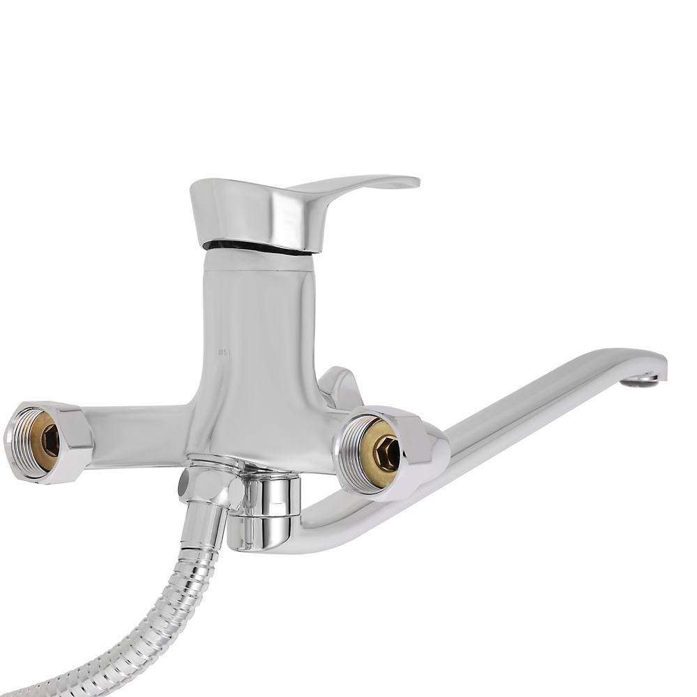 RAIN Смеситель для ванны Мира, изогнутый излив 35см, душ. набор, картридж 35мм, латунь, хром, арт.№ 561-307