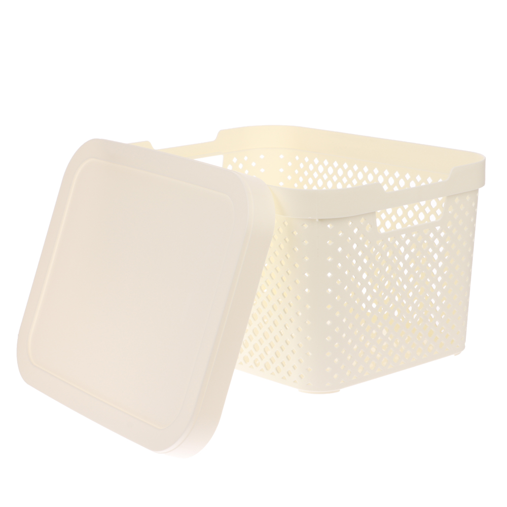 Корзина для хранения с крышкой Plast Team STOCKHOLM, 15 л молочный туман, арт.№ 457-840