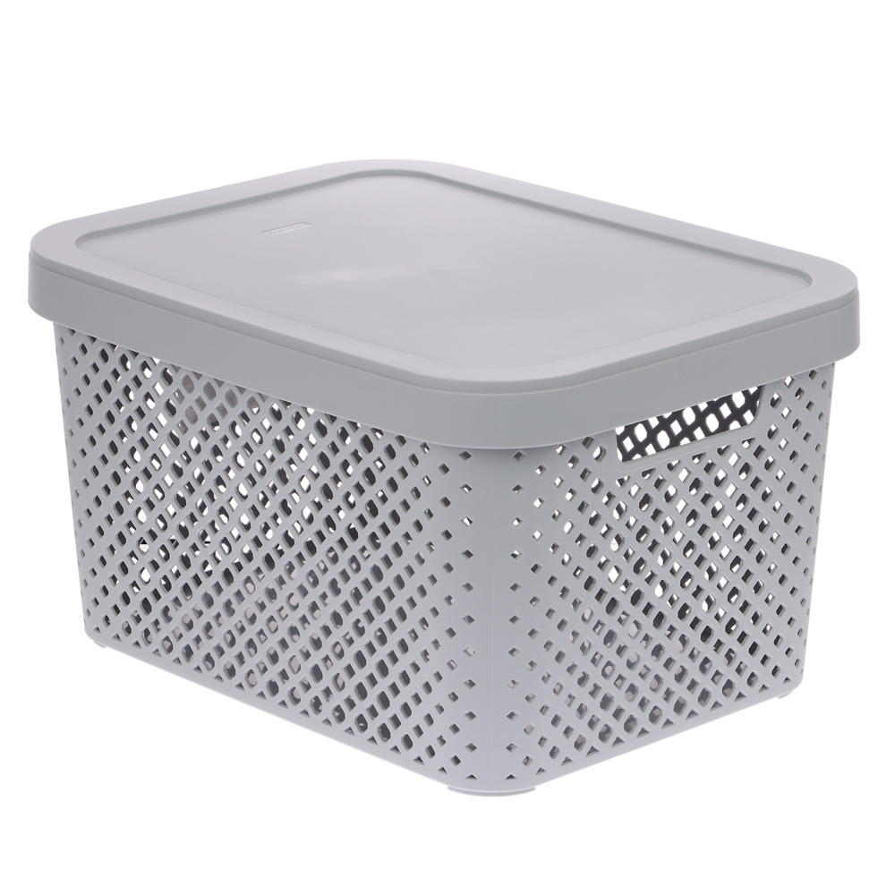 Корзина для хранения с крышкой Plast Team STOCKHOLM, 15 л серый шторм, арт.№ 457-841