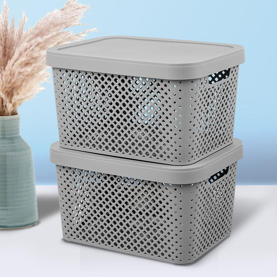 Корзина для хранения с крышкой Plast Team STOCKHOLM, 15 л серый шторм, арт.№ 457-841