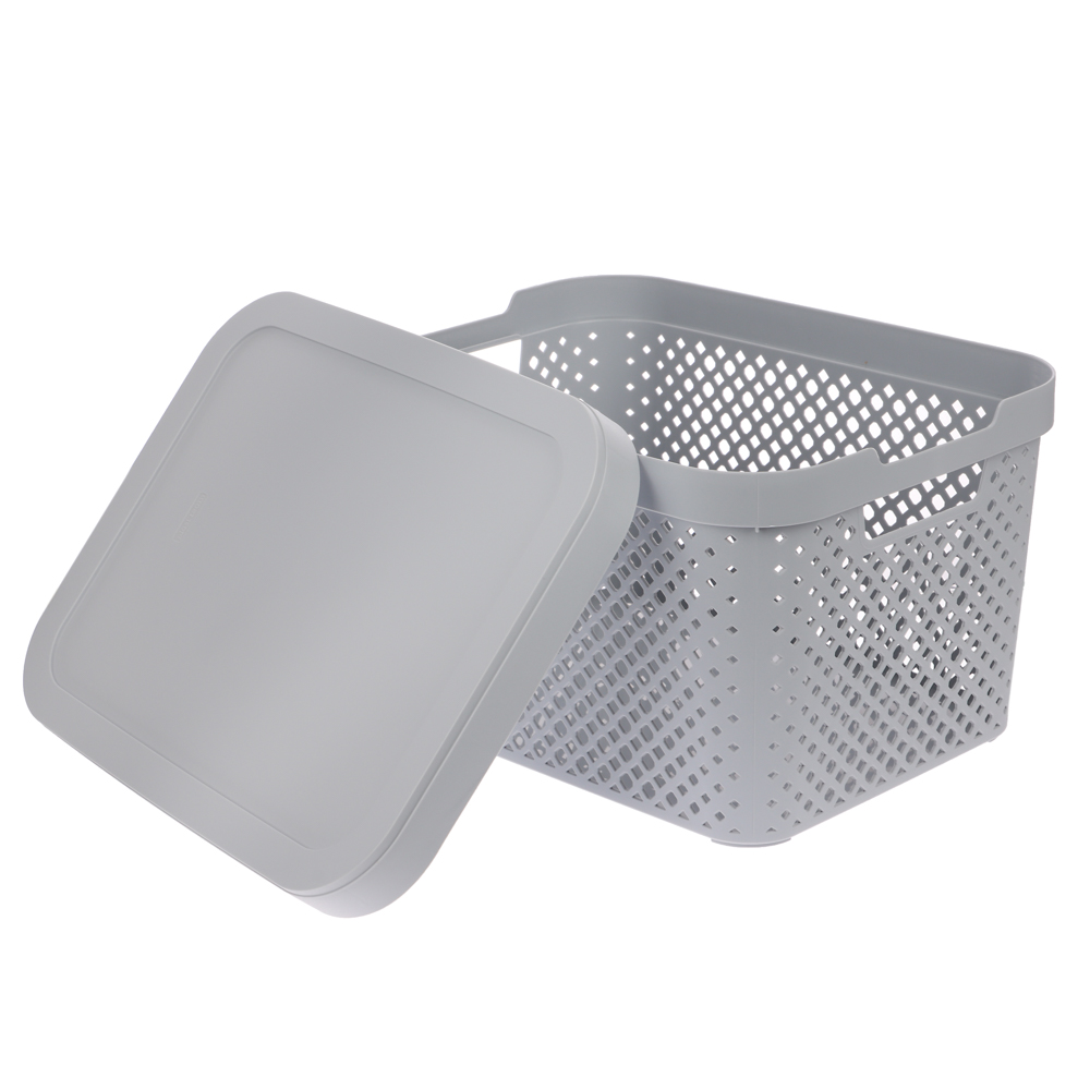 Корзина для хранения с крышкой Plast Team STOCKHOLM, 15 л серый шторм, арт.№ 457-841