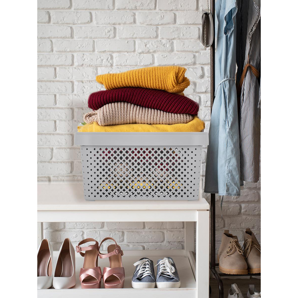 Корзина для хранения с крышкой Plast Team STOCKHOLM, 15 л серый шторм, арт.№ 457-841