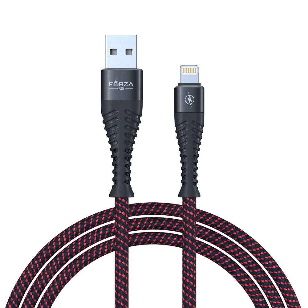 Кабель для зарядки USB(A)-iP FORZA Венеция, 1м, 2А, тканевая оплётка, 3 цвета, пакет, арт.№ 916-228