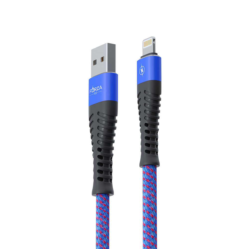 Кабель для зарядки USB(A)-iP FORZA Венеция, 1м, 2А, тканевая оплётка, 3 цвета, пакет, арт.№ 916-228