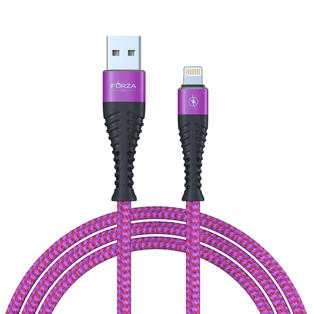 Кабель для зарядки USB(A)-iP FORZA Венеция, 1м, 2А, тканевая оплётка, 3 цвета, пакет, арт.№ 916-228