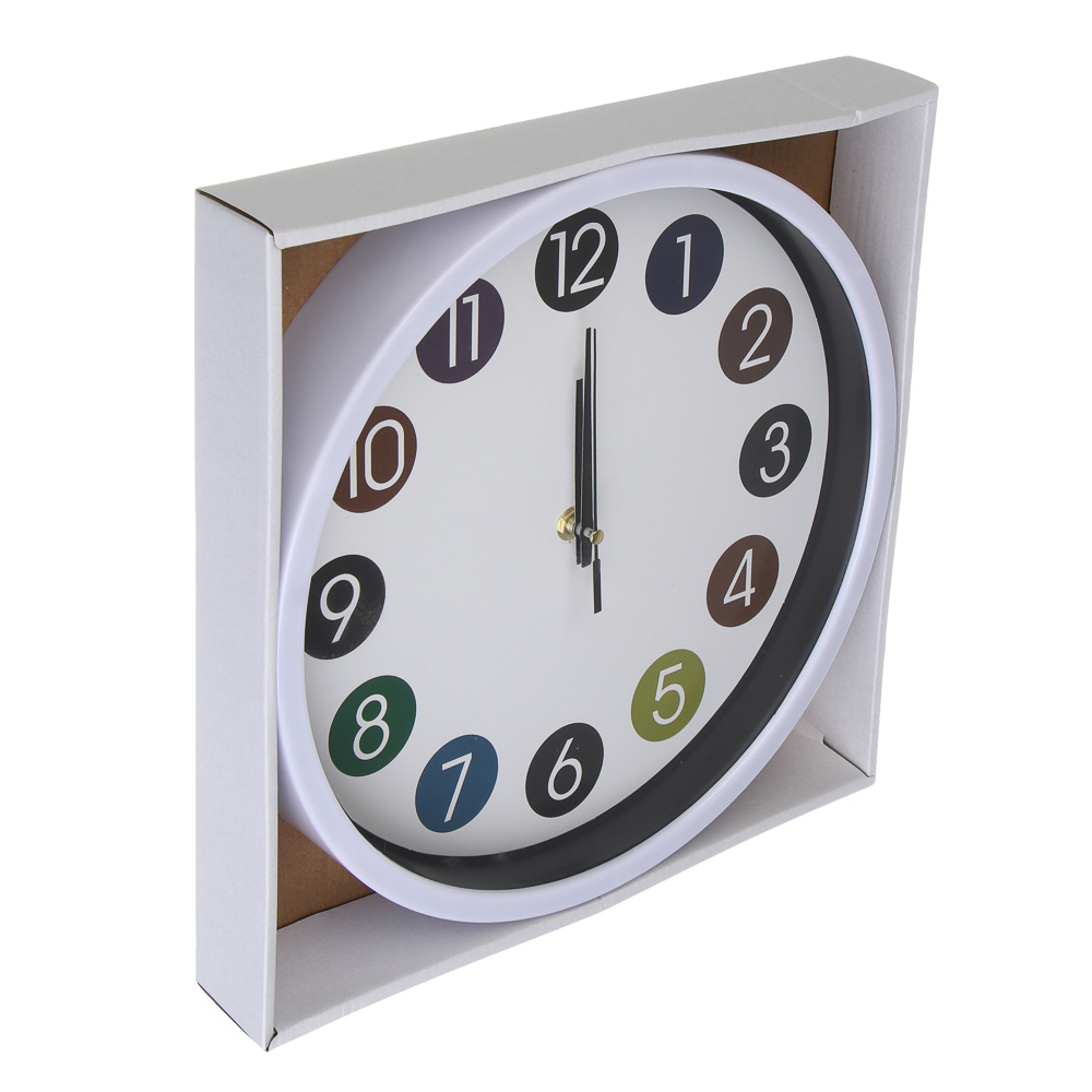 Часы настенные тм LADECOR CHRONO круглые, 30x30x4 см, пластик, стекло, 1хАА, арт.№ 581-367