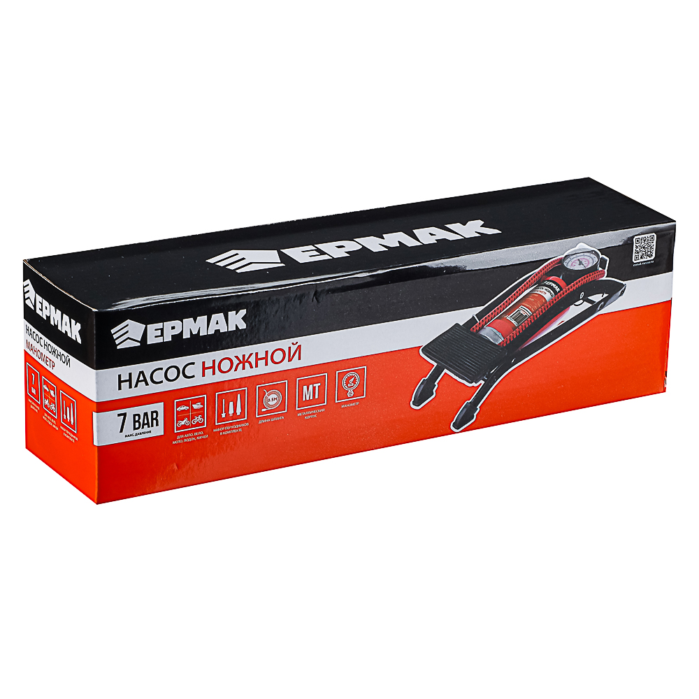 ЕРМАК Насос ножной, манометр, 55x120мм, Стандарт, арт.№ 713-089