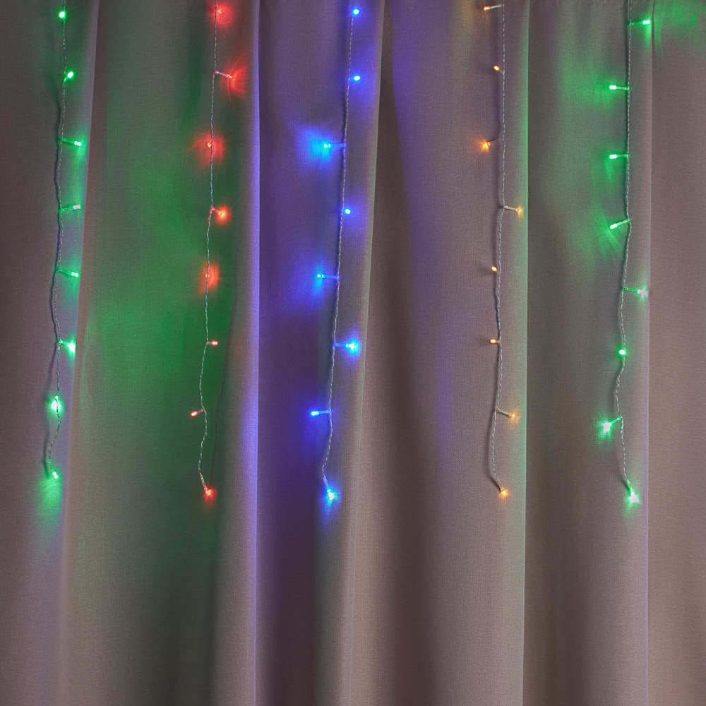 Гирлянда бахрома 3x0,7 м СНОУ БУМ, 96 LED ламп, свечение мультицвет, ПВХ прозрачный, 8 режимов, коннектор, 220В, арт.№ 382-015