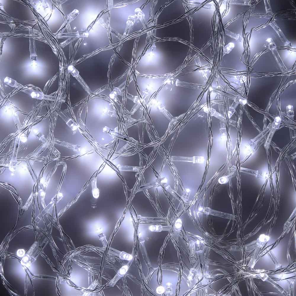 Гирлянда вьюн 9 м СНОУ БУМ, 100 LED ламп, постоянное белое свечение, ПВХ прозрачный, 220В, арт.№ 384-025