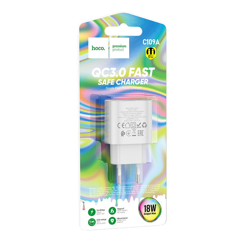 Сетевое зарядное устройство hoco. модель C109A, USB-A QC 20W, цвет: белый, арт.№ 916-280