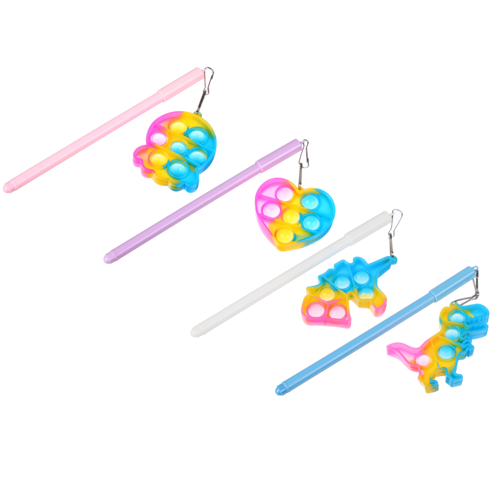 Ручка шарик. с брелоком с эффектом поп-ит, синяя, корпус 16,8 см, неон. цвет, пласт., пакет, 4 диз., арт.№ 591-161