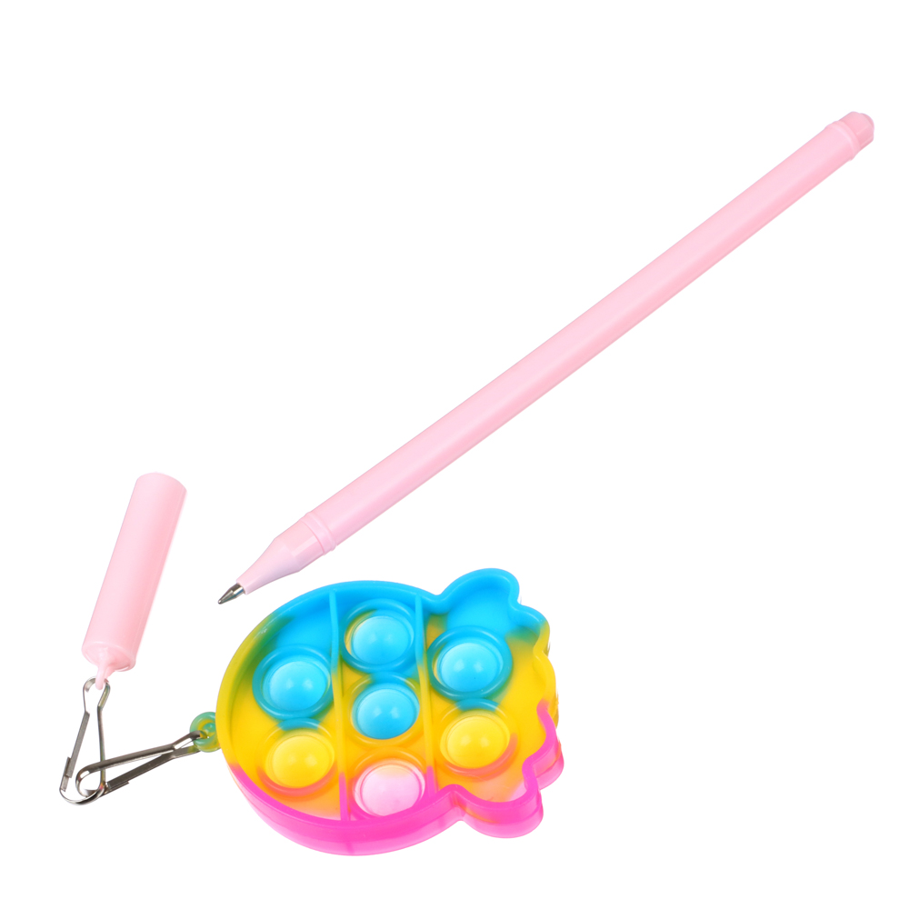 Ручка шарик. с брелоком с эффектом поп-ит, синяя, корпус 16,8 см, неон. цвет, пласт., пакет, 4 диз., арт.№ 591-161