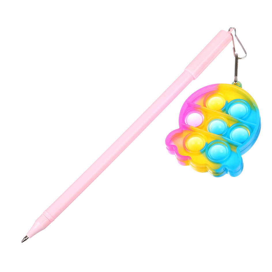 Ручка шарик. с брелоком с эффектом поп-ит, синяя, корпус 16,8 см, неон. цвет, пласт., пакет, 4 диз., арт.№ 591-161