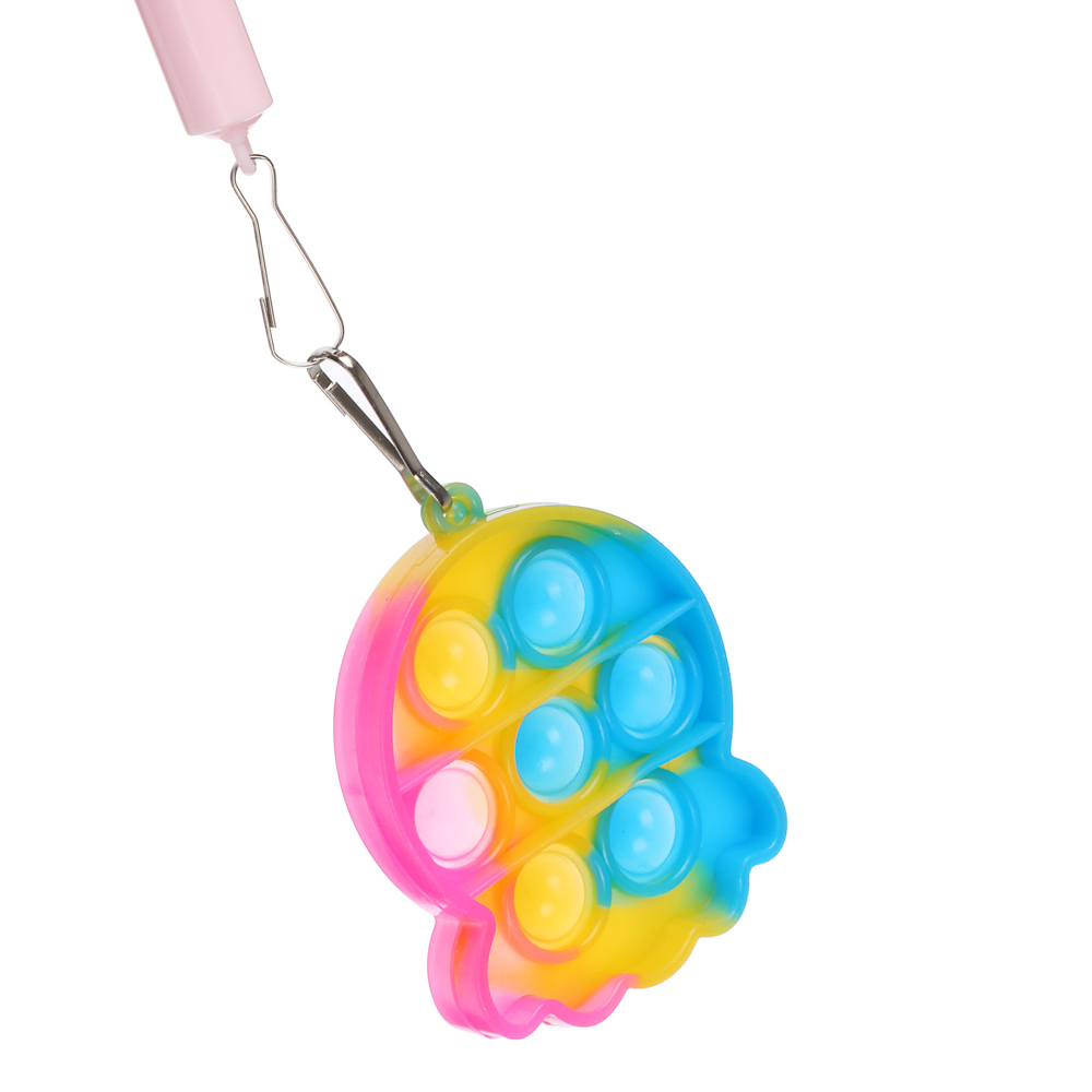 Ручка шарик. с брелоком с эффектом поп-ит, синяя, корпус 16,8 см, неон. цвет, пласт., пакет, 4 диз., арт.№ 591-161