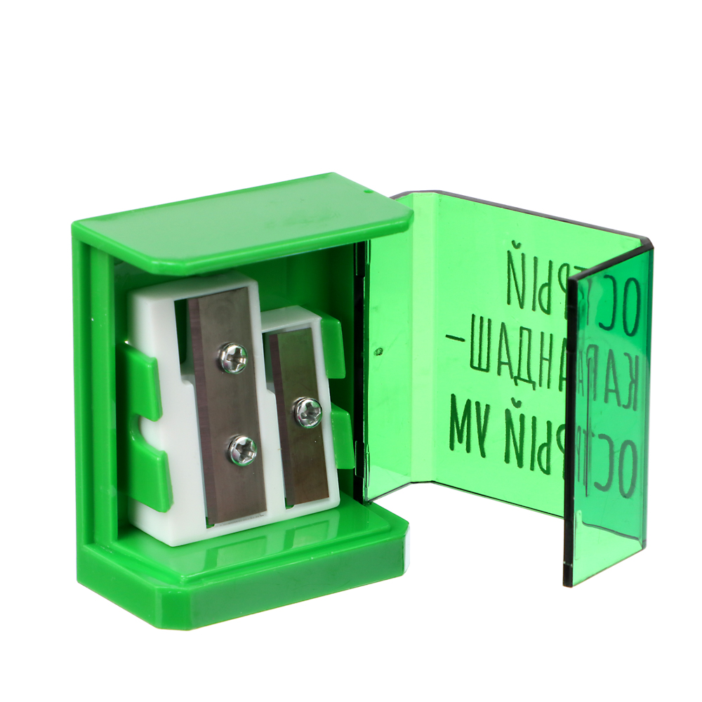 Точилка на 2 отв. с контейнером, с надписями "Приколы", 3,5x4,8х2,3см, пластик, 4 дизайна, арт.№ 576-027