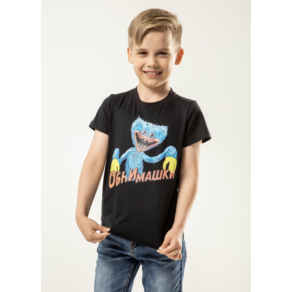 Футболка "ДЕТИ" Обнимашки, хлопок, размер 110, цвет черный, арт.№ 830-759