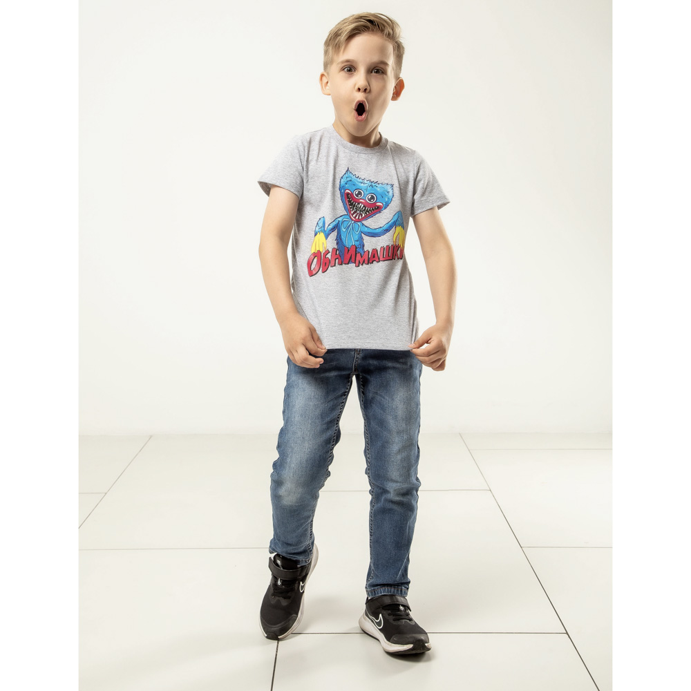 Футболка "ДЕТИ" Обнимашки, хлопок, размер 110, цвет серо-голубой, арт.№ 830-760