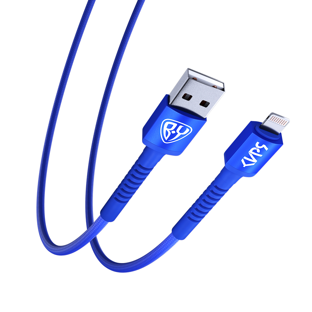 BY Киря Кабель для зарядки XXL iP, 2м, Быстрая зарядка 2.4А, 12W, тканевый, синий, арт.№ 931-521