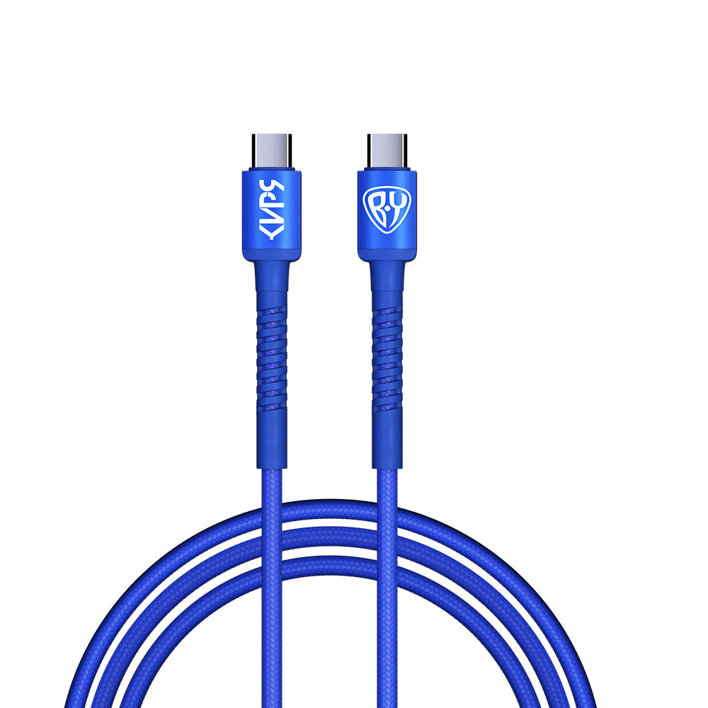 BY Киря Кабель для зарядки XXL Type-C-Type-C, 2м, Быстрая зарядка 3А, PD 65W, тканевый, синий, арт.№ 931-523