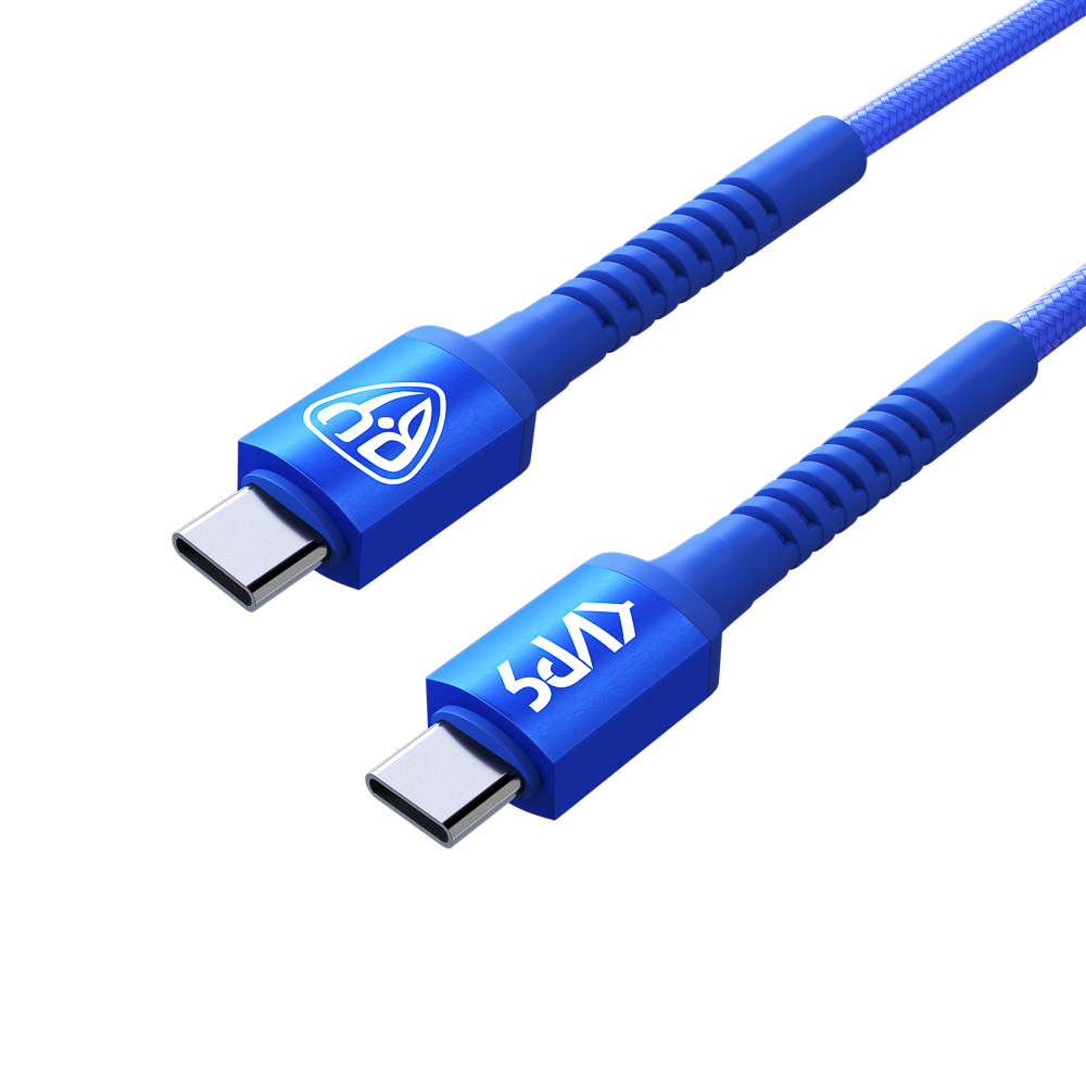 BY Киря Кабель для зарядки XXL Type-C-Type-C, 2м, Быстрая зарядка 3А, PD 65W, тканевый, синий, арт.№ 931-523