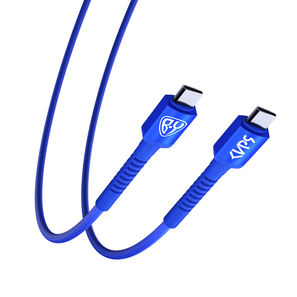 BY Киря Кабель для зарядки XXL Type-C-Type-C, 2м, Быстрая зарядка 3А, PD 65W, тканевый, синий, арт.№ 931-523