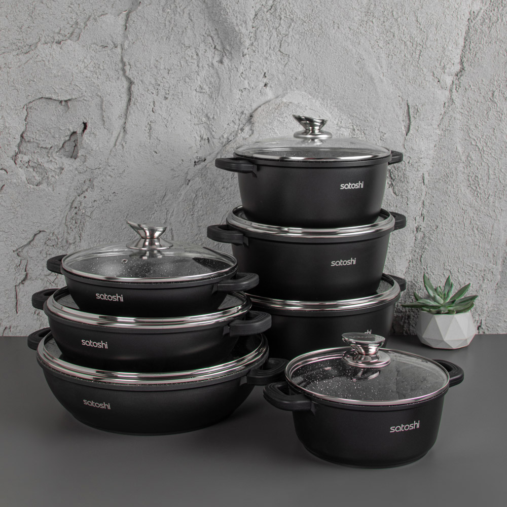 Кастрюля с крышкой 4,2 л, d24х11,5 см SATOSHI Лион, антипригарное покрытие мрамор, силиконовые протекторы ручек, индукция, арт.№ 846-405