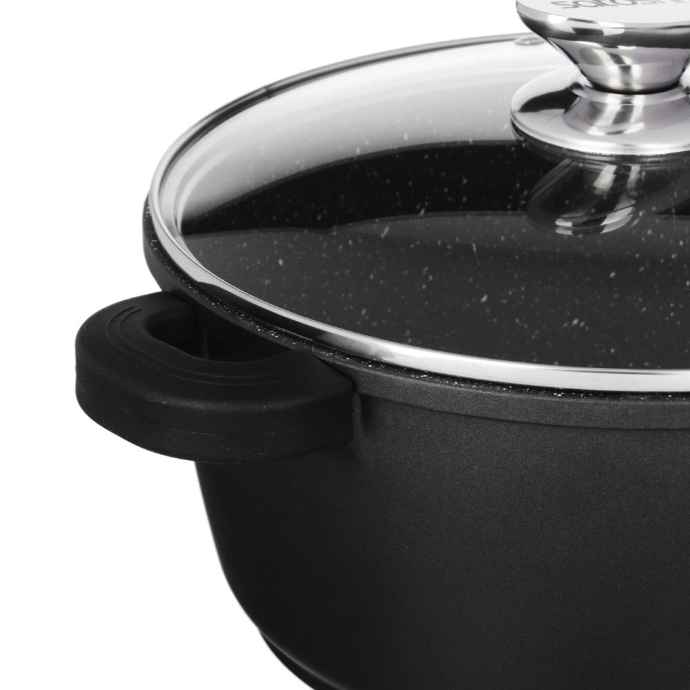 Кастрюля с крышкой 4,2 л, d24х11,5 см SATOSHI Лион, антипригарное покрытие мрамор, силиконовые протекторы ручек, индукция, арт.№ 846-405