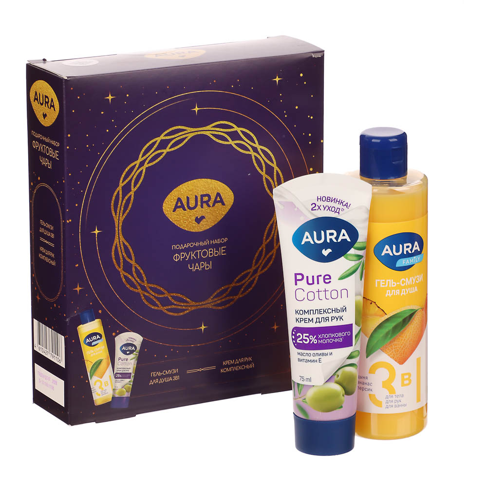 Подарочный набор женский AURA: Гель-смузи д/душа 3в1, 250мл+Крем д/рук Комплексный, 75мл, арт.№ 937-177