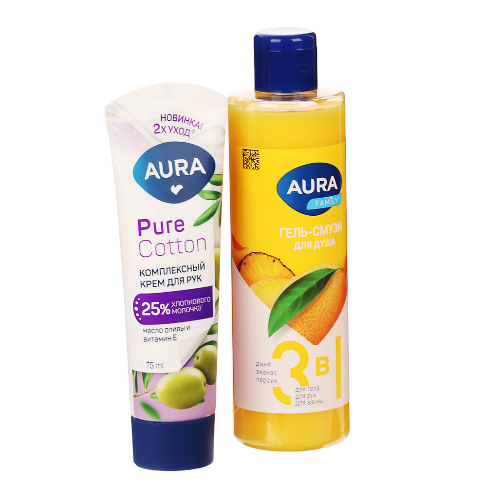 Подарочный набор женский AURA: Гель-смузи д/душа 3в1, 250мл+Крем д/рук Комплексный, 75мл, арт.№ 937-177