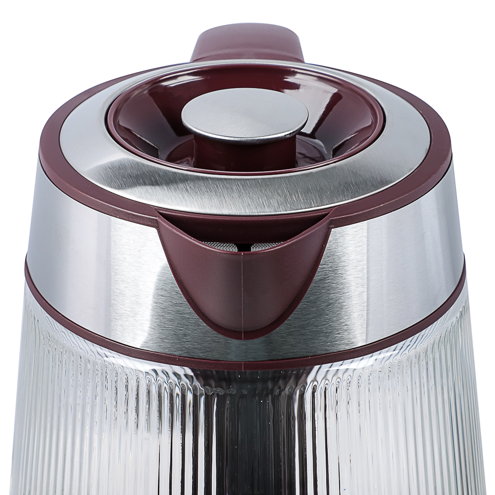 LEBEN Чайник электрический стеклянный 1,8л 1850 Вт рифленое стекло, бордовый, арт.№ 291-132