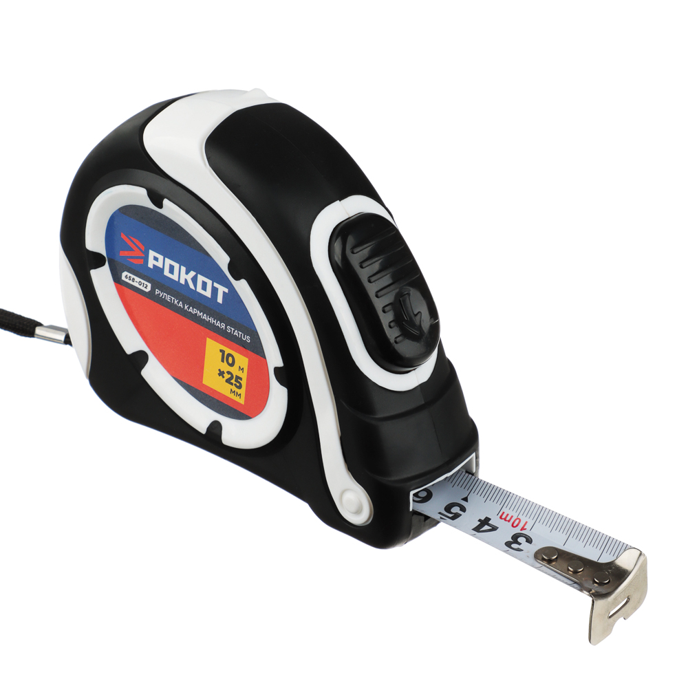 РОКОТ Рулетка "СТАТУС", 10м х 25мм, автостоп, одинарный зацеп, корпус ABS, арт.№ 658-012