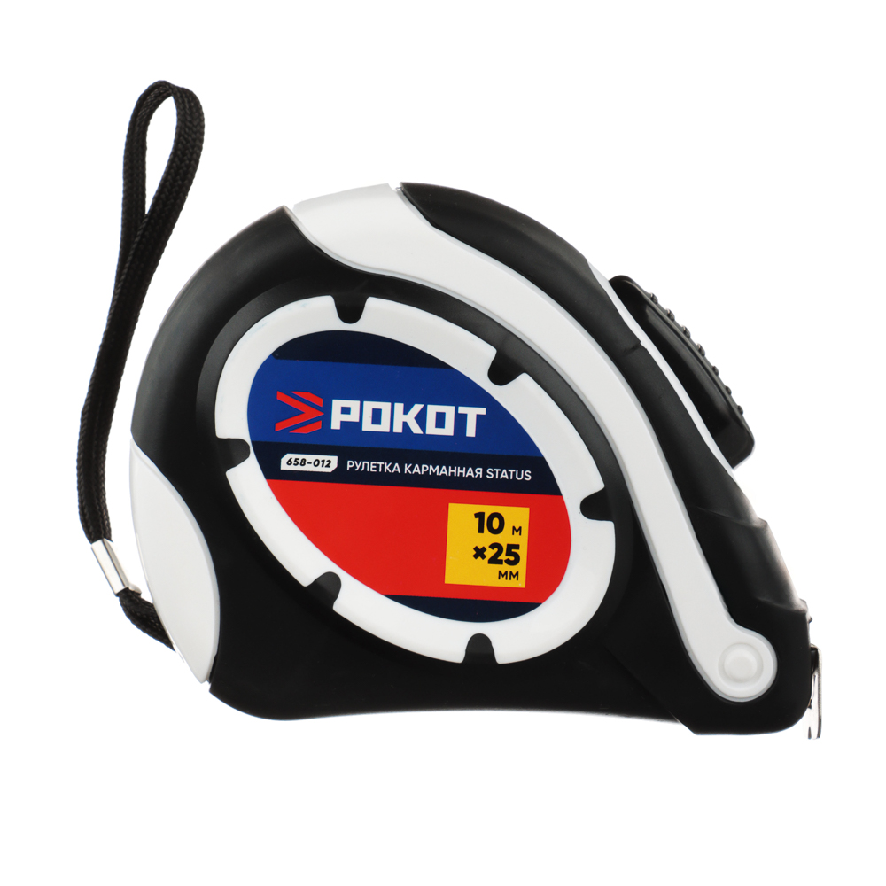 РОКОТ Рулетка "СТАТУС", 10м х 25мм, автостоп, одинарный зацеп, корпус ABS, арт.№ 658-012