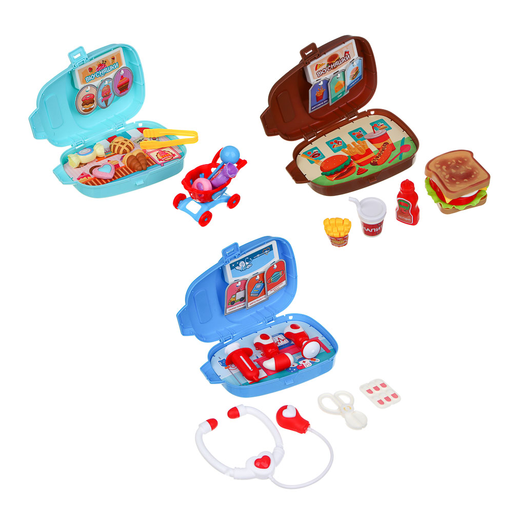 ИГРОЛЕНД Набор игровой в чемодане, мини, PP, ABS, картон, 12х6х18,5 см, 3 дизайна, арт.№ 294-207