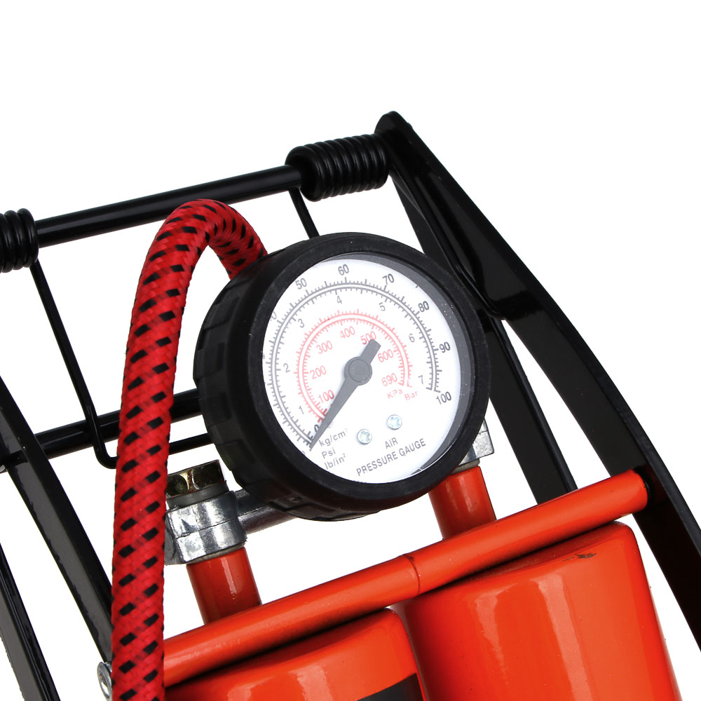 ЕРМАК Насос ножной, сдвоенный, манометр, 2x55x120мм, красный, Дабл, арт.№ 713-091